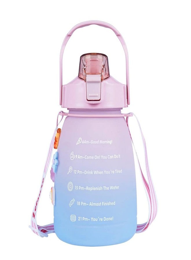 HaRvic Portable 1500ml Motivational Water Bottle with Straw Cute Water Bottle Jug with Strap and Stickers for Kids Fitness Gym Workouts Outdoor Sports Bottle for Women Men (Pink) - Image 1